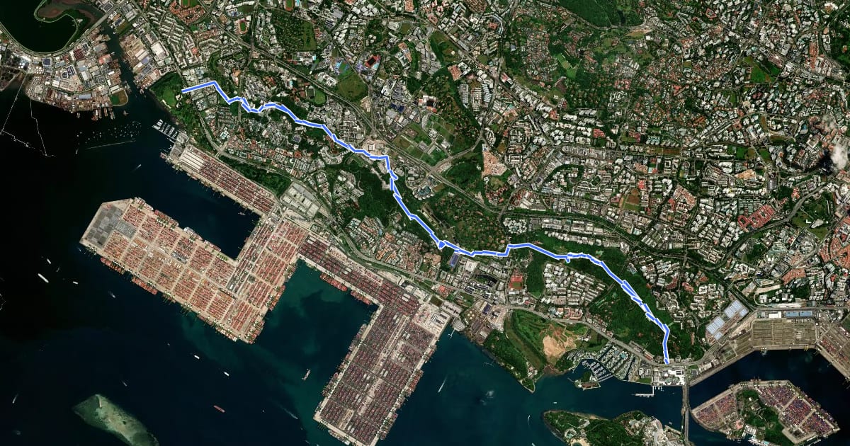Маршрут Southern Ridges Walk на спутниковом снимке