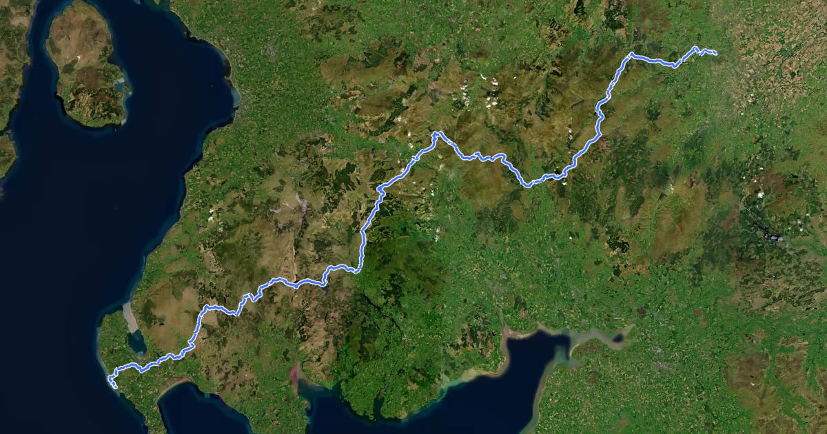 Маршрут Southern Upland Way (Section A - Portpatrick to Melrose) на спутниковом снимке