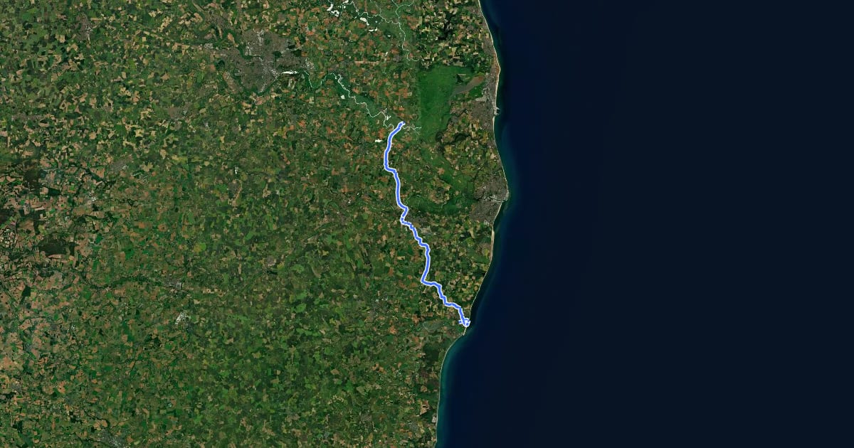 Маршрут Southwald to Reedham Cycle Route на спутниковом снимке