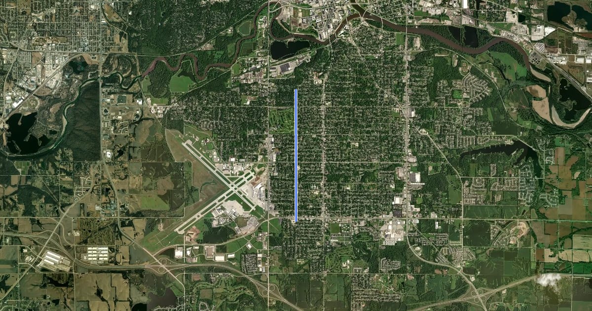 Маршрут Southwest 14th Street Bicycle Lanes на спутниковом снимке