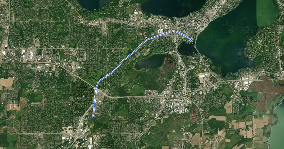 Маршрут Southwest Bike Path на спутниковом снимке