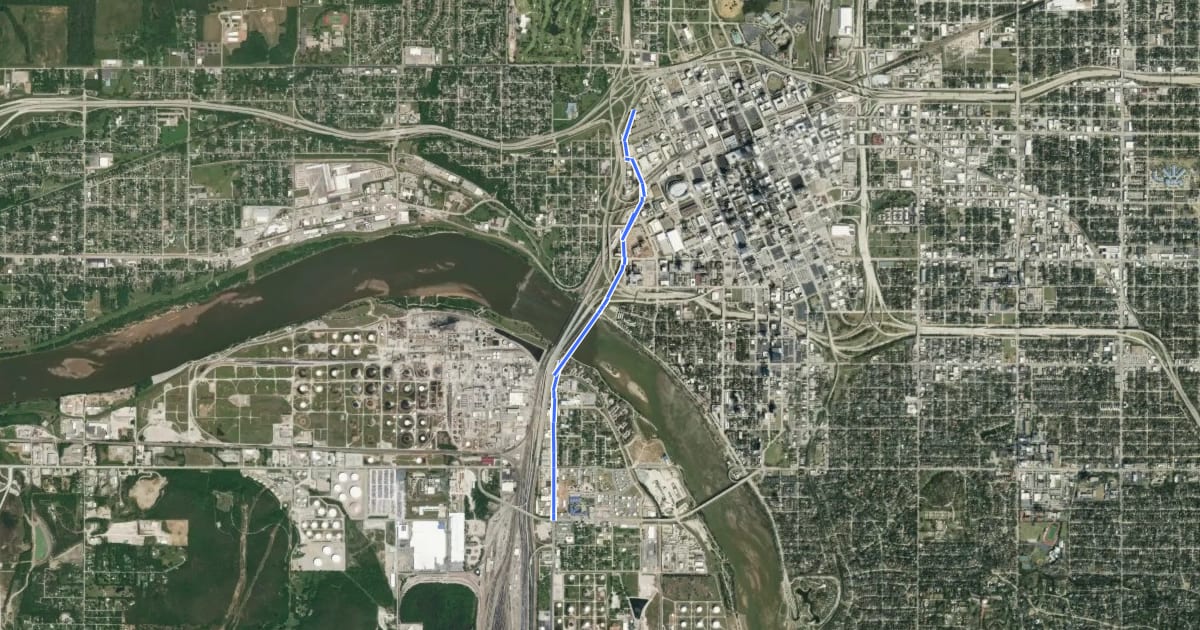Маршрут Southwest Boulevard на спутниковом снимке