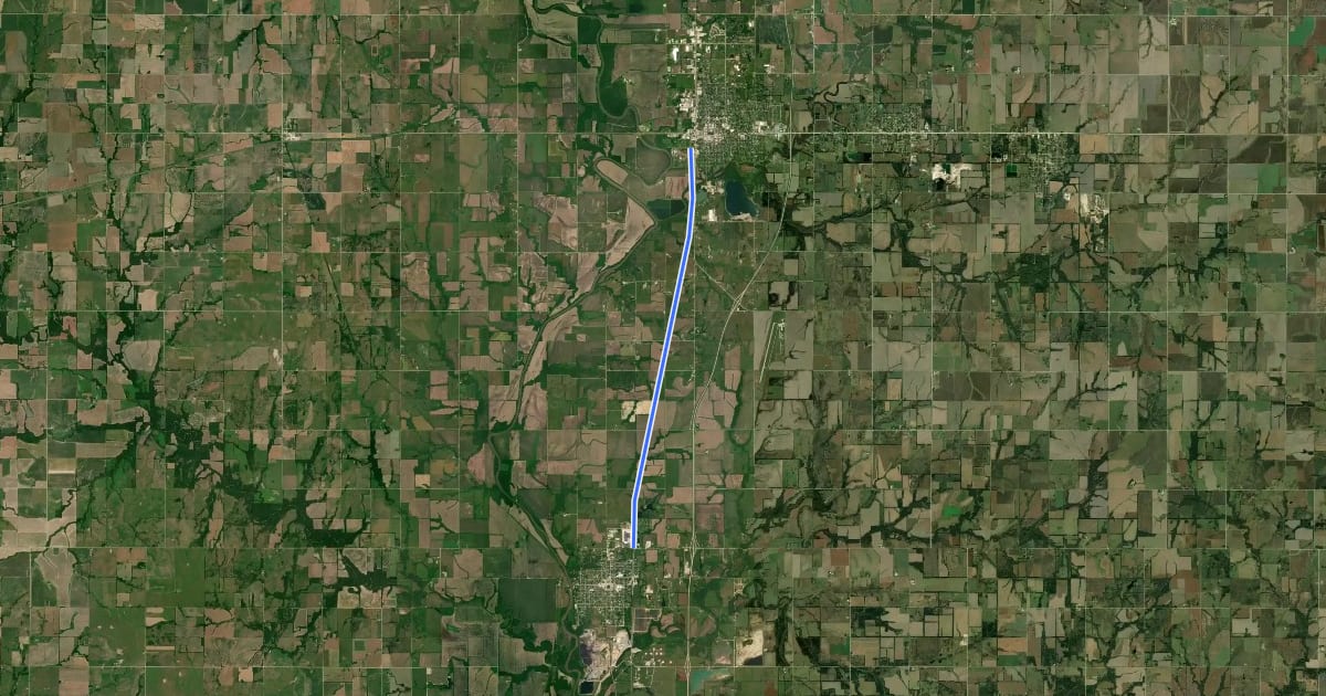 Маршрут Southwind Rail-Trail на спутниковом снимке