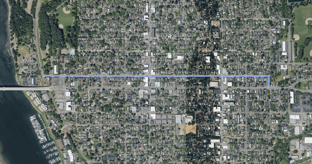 Маршрут Spokane Bike Boulevard на спутниковом снимке