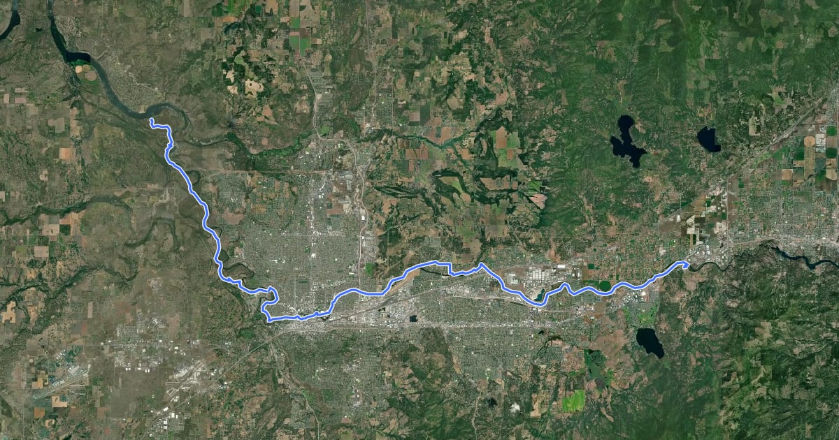 Маршрут Spokane River Centennial Trail на спутниковом снимке