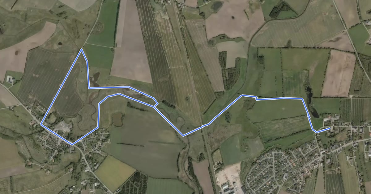 Маршрут Sporet ved Elmegården, blå rute на спутниковом снимке