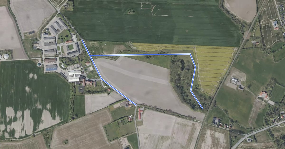 Маршрут Sporet ved Fiskbæk, rød rute на спутниковом снимке