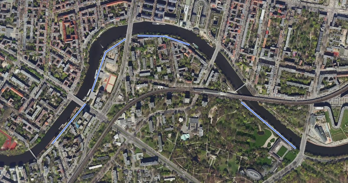 Маршрут Spreeradweg [Berlin Mitte] на спутниковом снимке