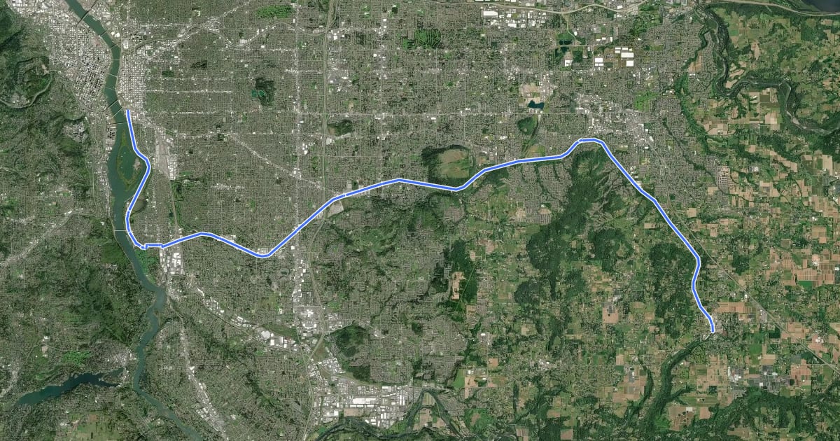 Маршрут Springwater Trail на спутниковом снимке
