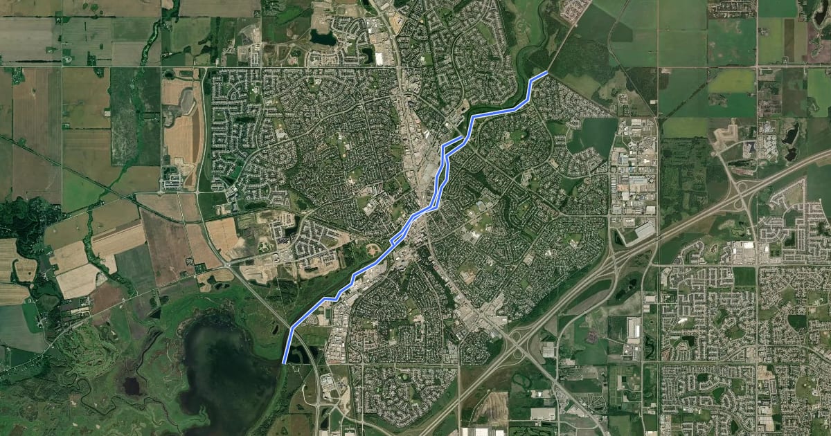 Маршрут St. Albert Riverfront Trails на спутниковом снимке