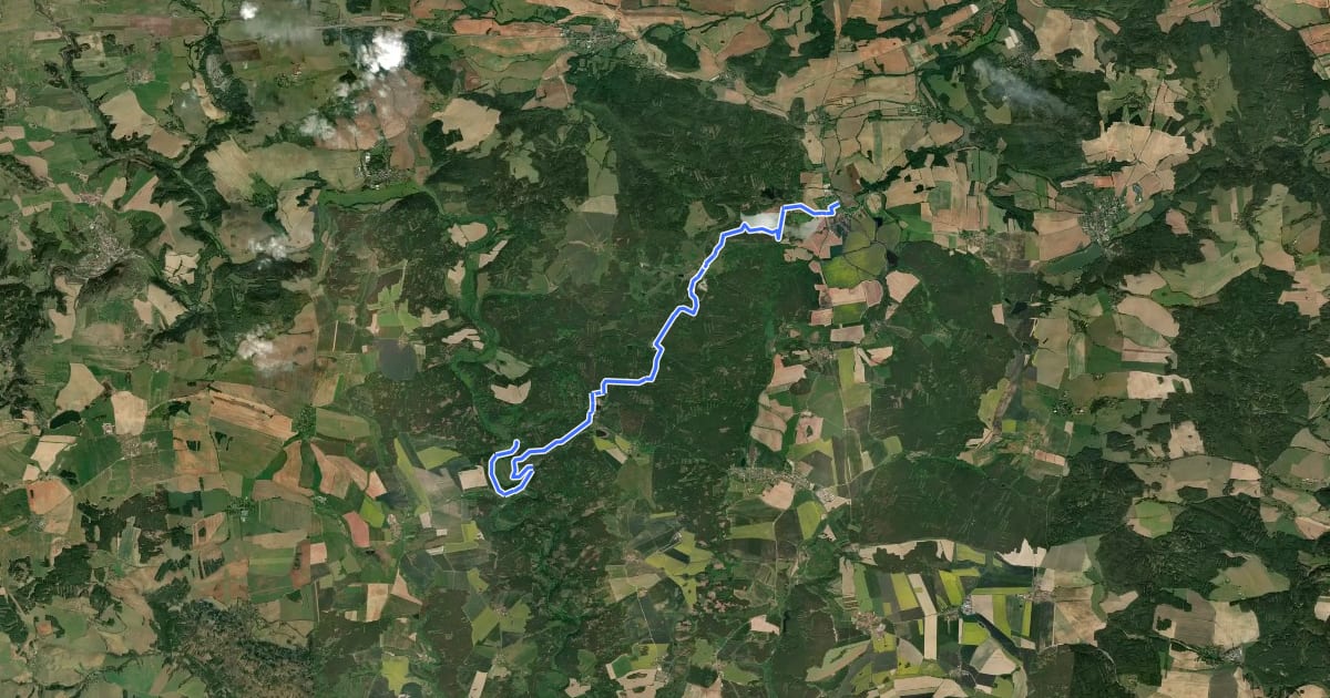 Маршрут [Č] Střela (turistická lávka) - Blatno (vlak) на спутниковом снимке