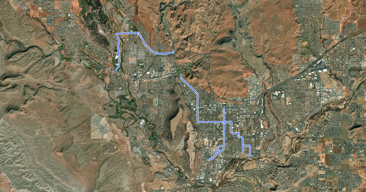 Маршрут St. George City Bicycle Route на спутниковом снимке