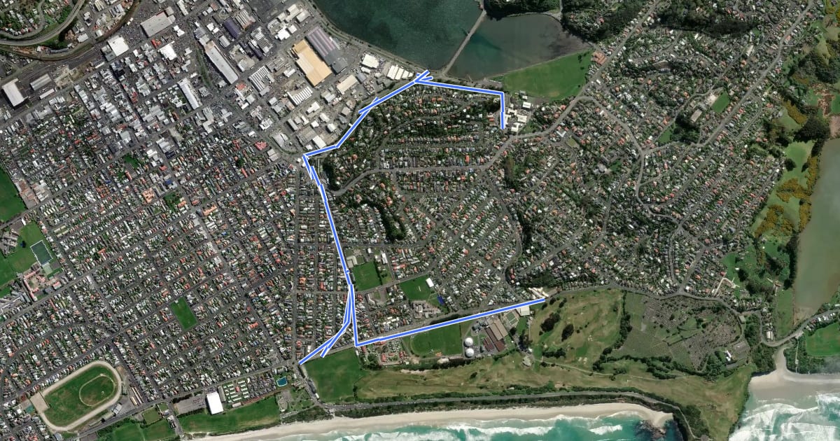 Маршрут St Kilda Beach - Andersons Bay Cycleway на спутниковом снимке