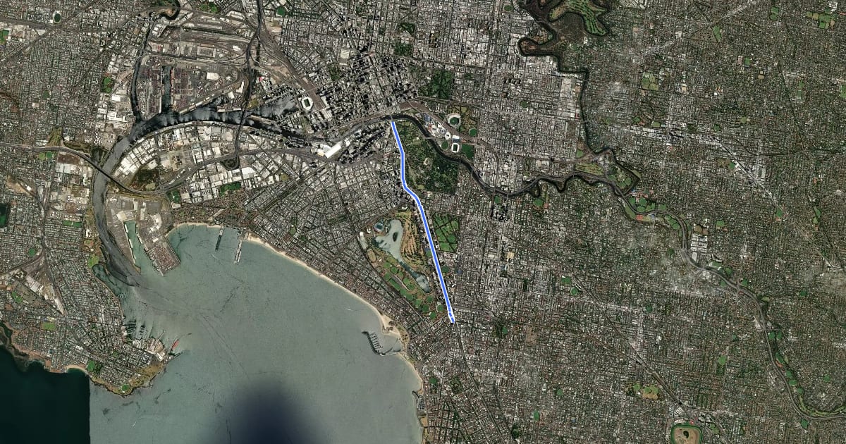 Маршрут St Kilda Road на спутниковом снимке