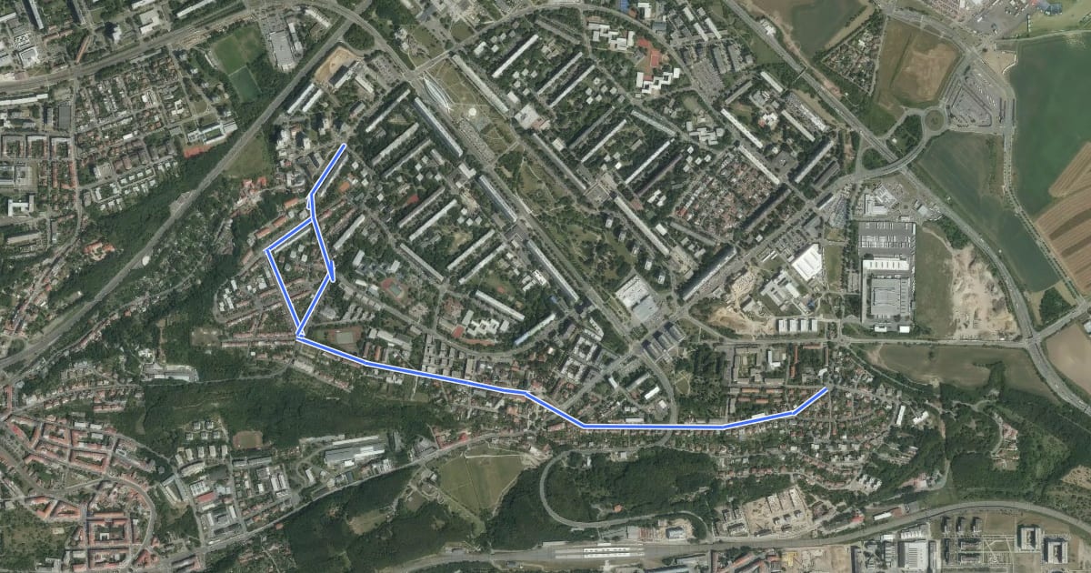 Маршрут Střížkov-Klíčov на спутниковом снимке