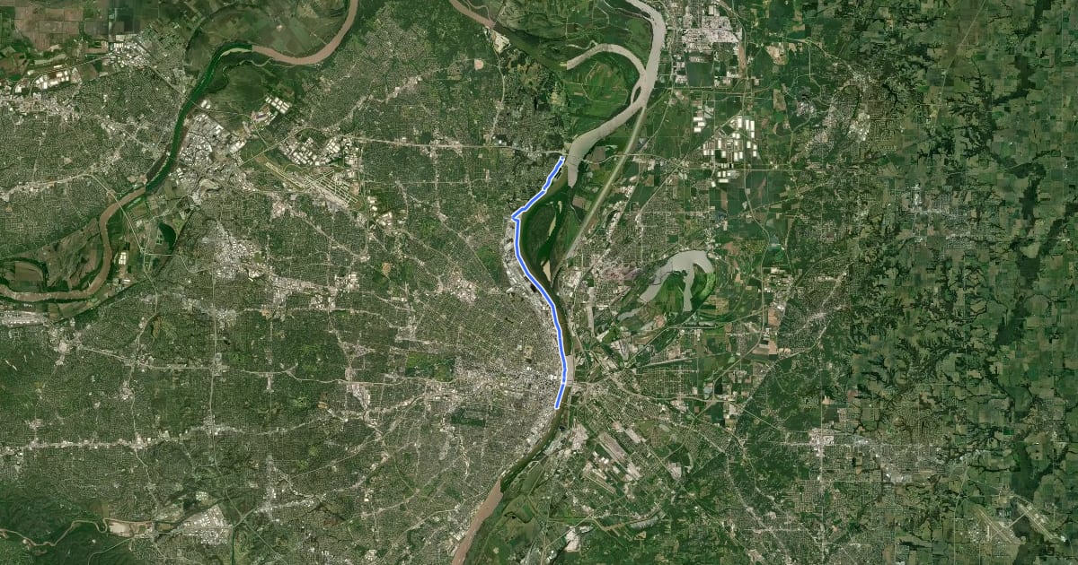 Маршрут St. Louis Riverfront Trail на спутниковом снимке
