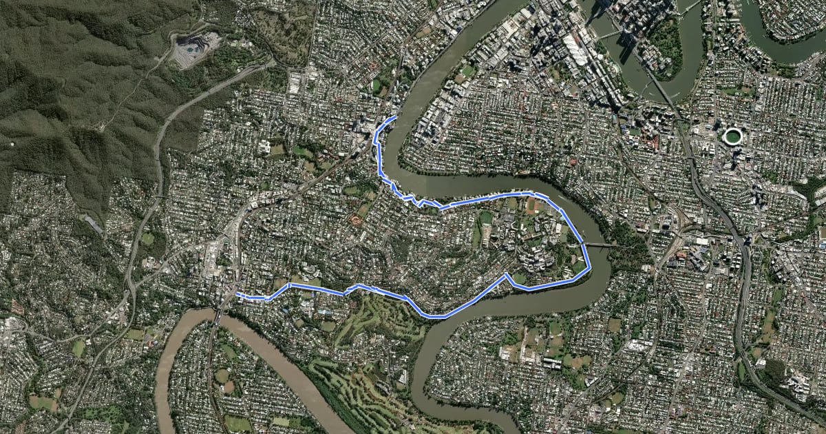 Маршрут St Lucia Bikeway на спутниковом снимке