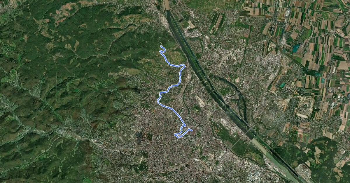 Маршрут ST10 Kahlenberg - Stephansdom на спутниковом снимке
