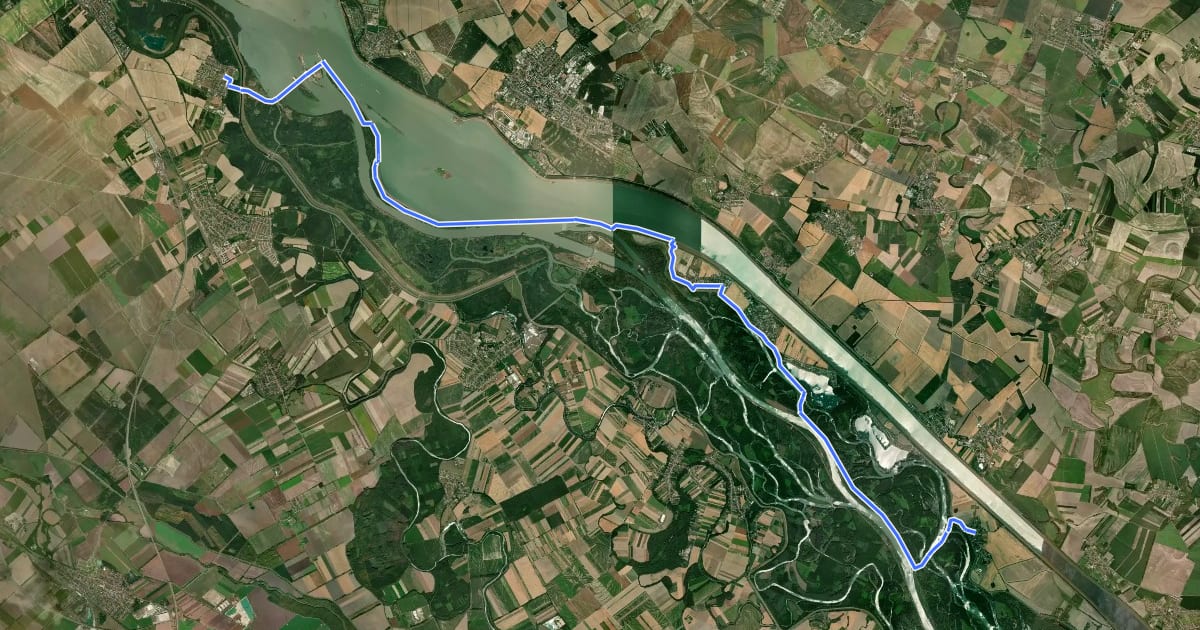 Маршрут ST202b Čunovo - Bodíky на спутниковом снимке
