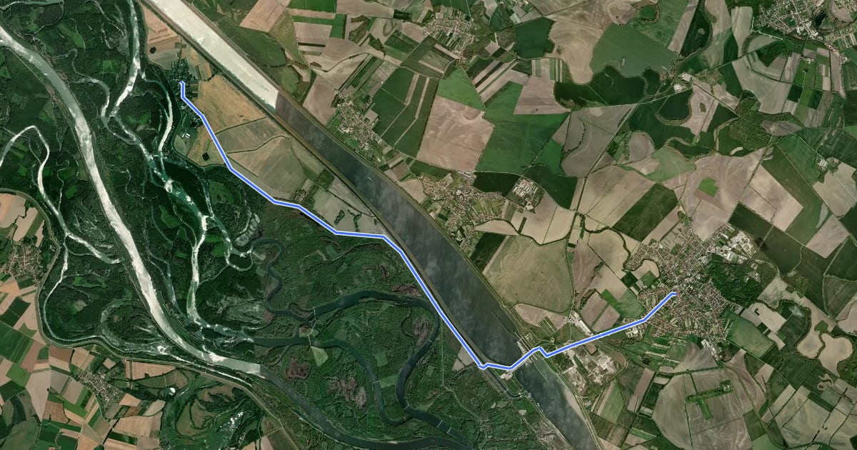 Маршрут ST203b Bodíky - Gabčíkovo на спутниковом снимке
