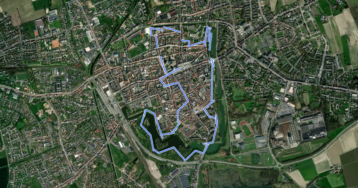 Маршрут Stadswandeling Ieper на спутниковом снимке