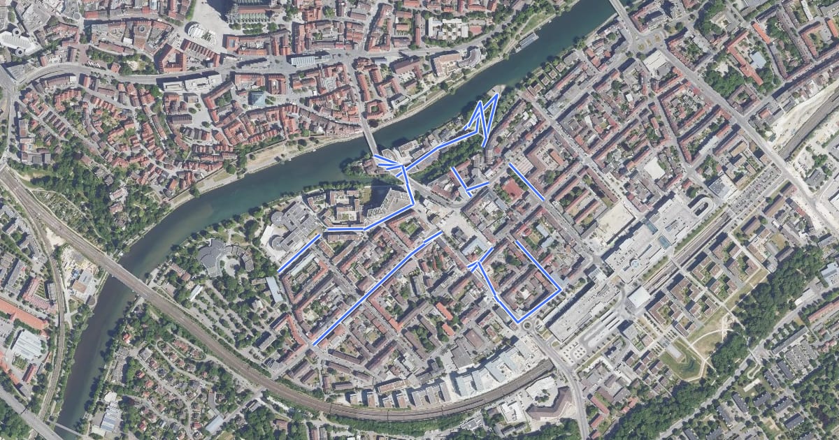 Маршрут Stadtgeschichten West на спутниковом снимке