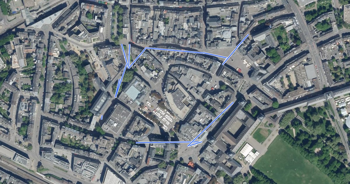 Маршрут Stadtrundgang durch die mittelalterliche Bonner Altstadt на спутниковом снимке