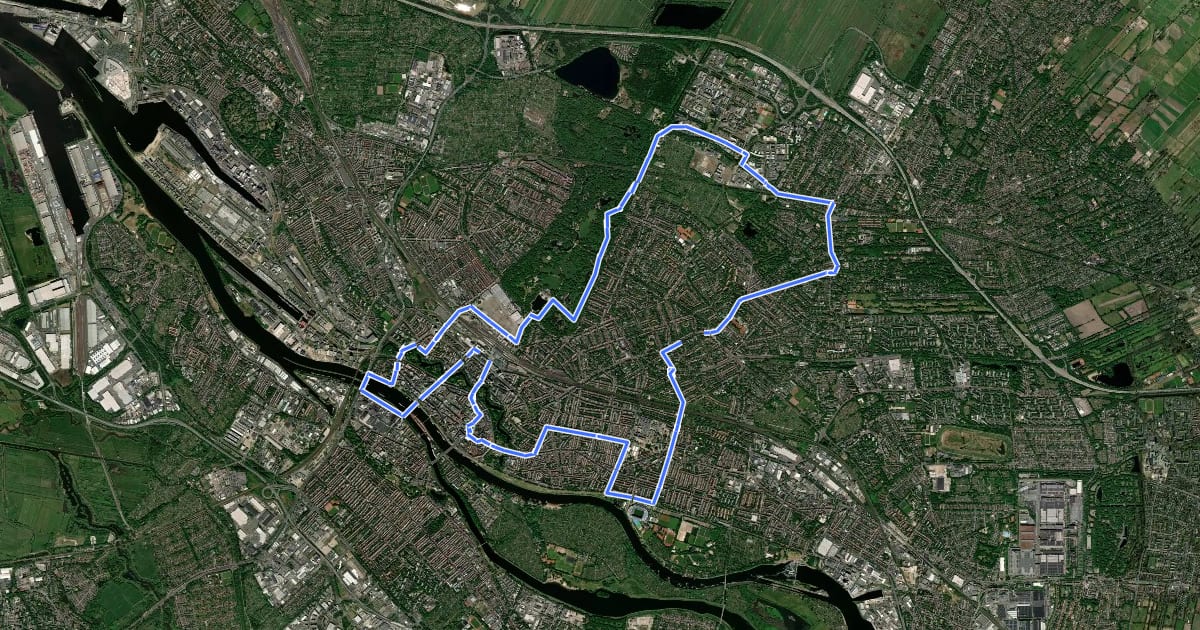 Маршрут Stadtrundweg Bremen - große Route на спутниковом снимке