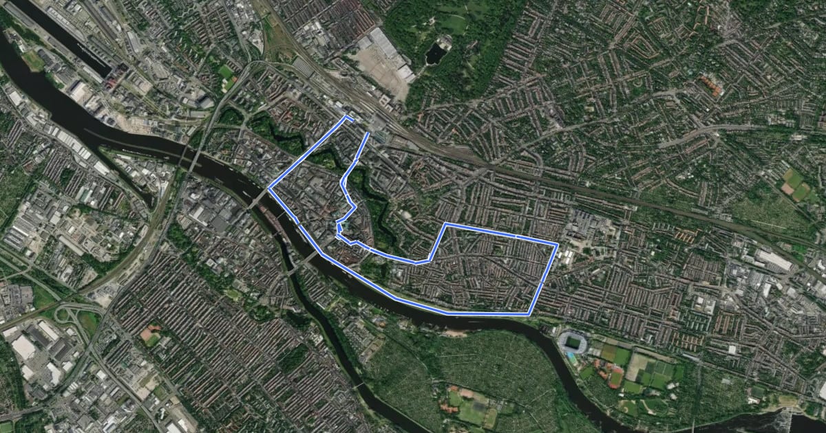 Маршрут Stadtrundweg Bremen - kleine Route на спутниковом снимке