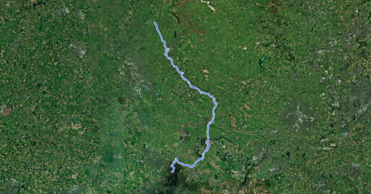 Маршрут Staffordshire Way (Rushton Spencer - Cannock Chase) на спутниковом снимке