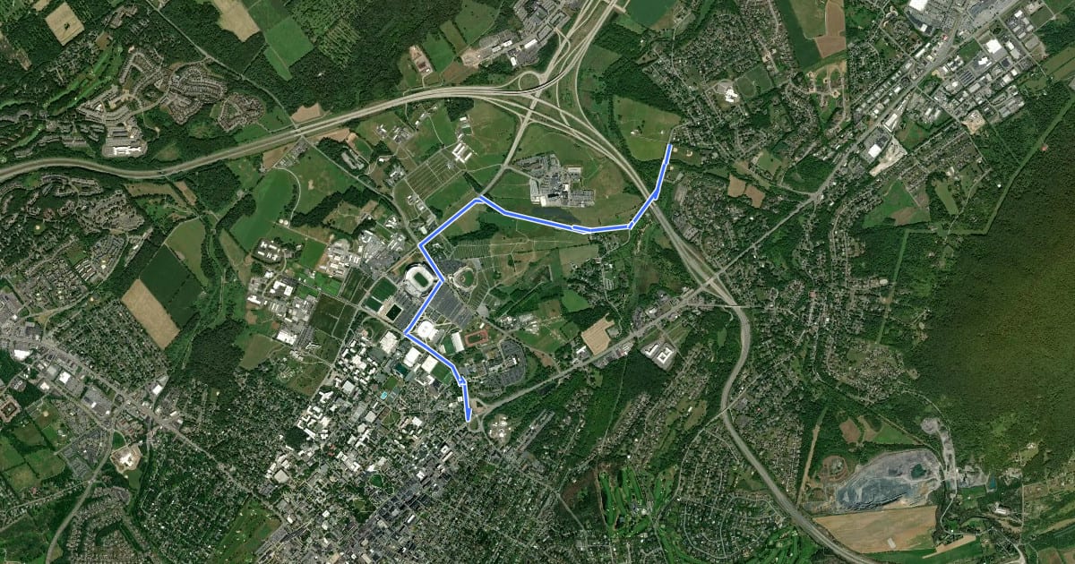 Маршрут State College-Spring Creek Park на спутниковом снимке