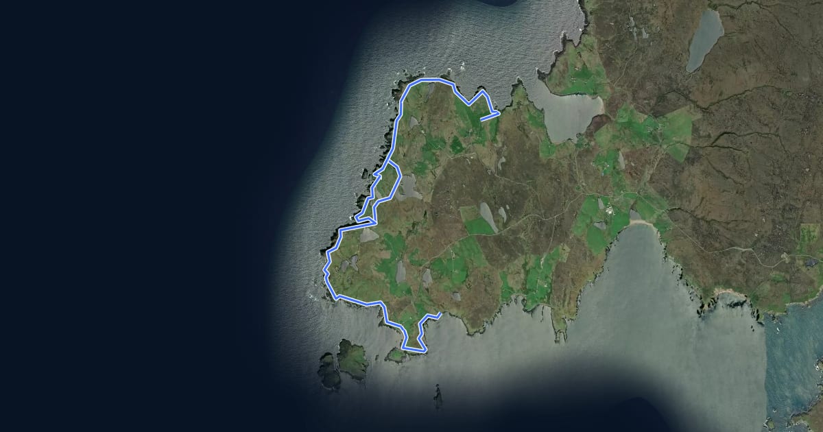 Маршрут Stenness to Eshaness coastal route на спутниковом снимке