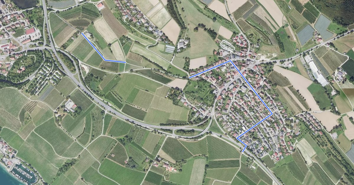 Маршрут Stetten - Meersburg via Trielberg на спутниковом снимке
