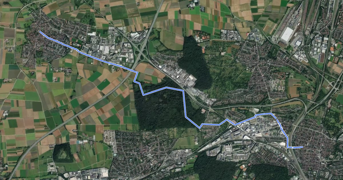Маршрут Stichweg Zuffenhausen - Münchingen на спутниковом снимке