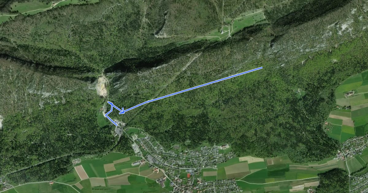 Маршрут Stiegenlos - Oberdorf Talstation Gondelbahn на спутниковом снимке