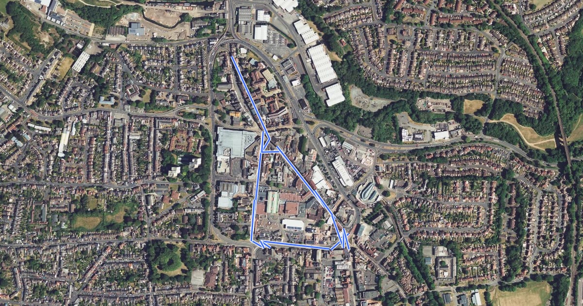 Маршрут Stourbridge Heritage Trail на спутниковом снимке
