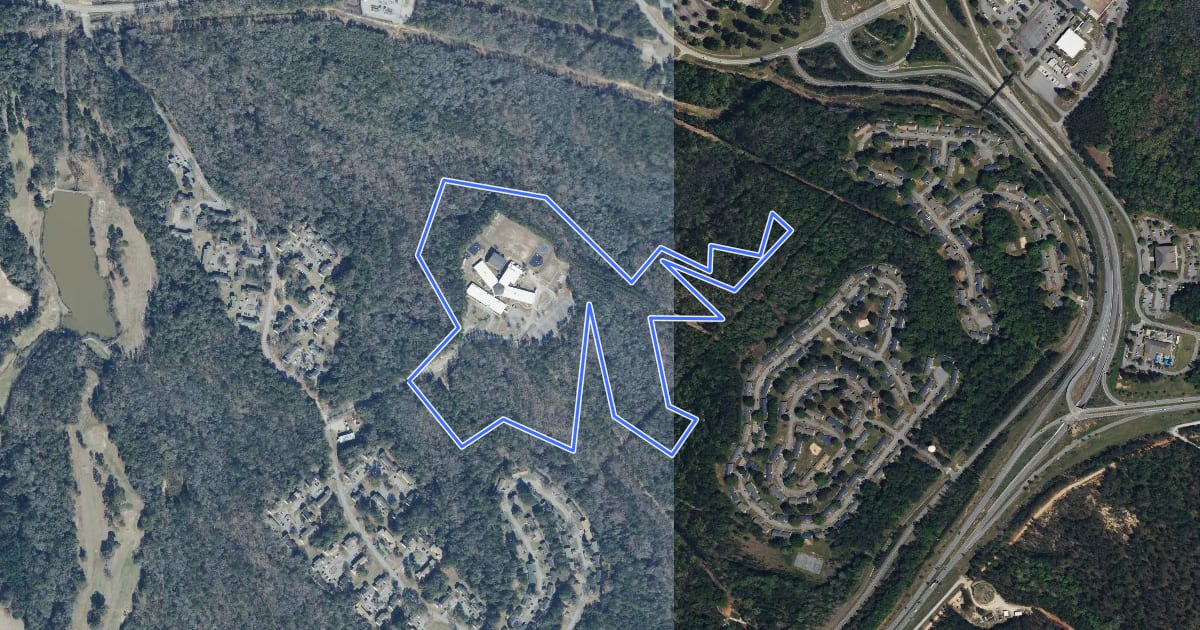 Маршрут Stowers MTB Loop на спутниковом снимке