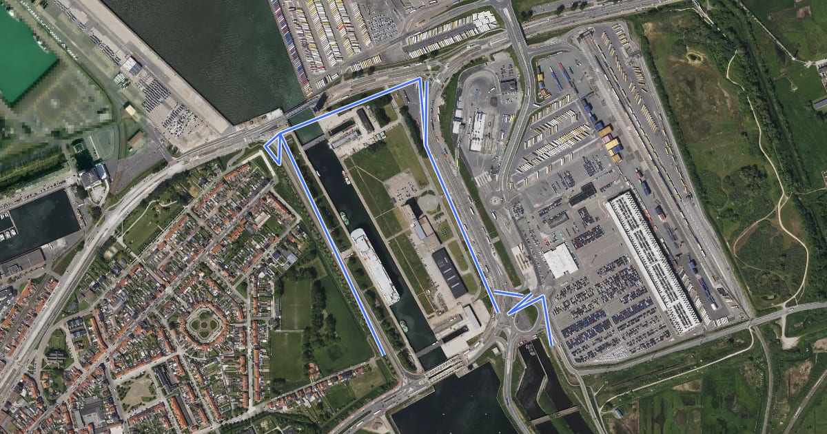 Маршрут Streek-GR Kust - variant Zeebrugge на спутниковом снимке