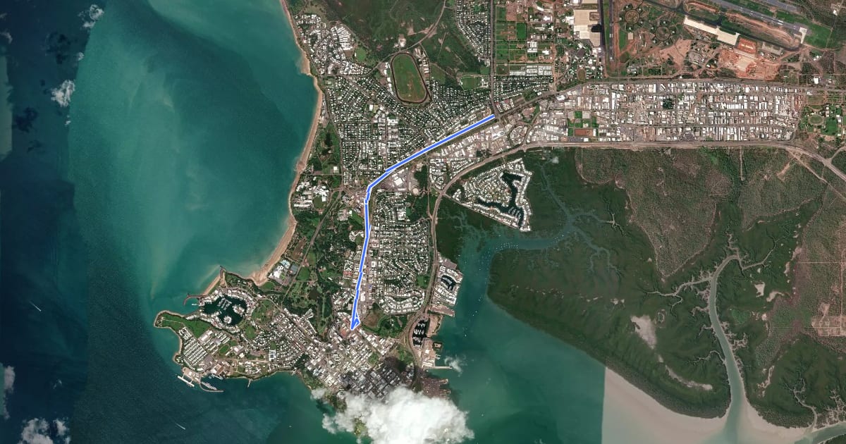 Маршрут Stuart Highway Shared Path на спутниковом снимке