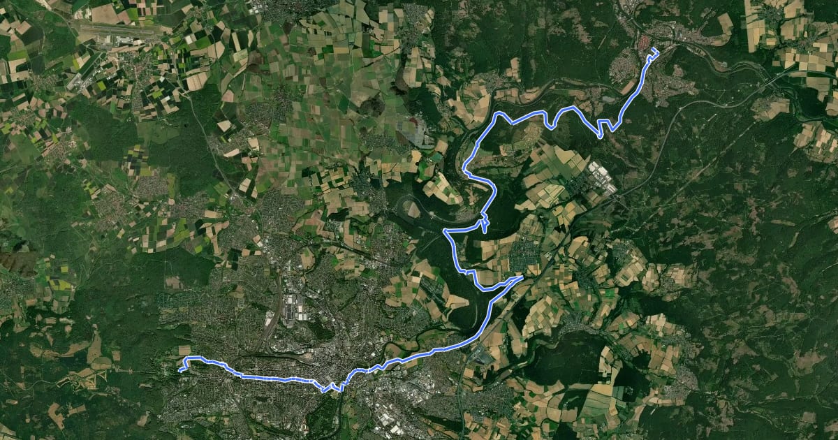 Маршрут Studentenpfad (Abschnitt 2, Hann.Münden - Kassel) на спутниковом снимке
