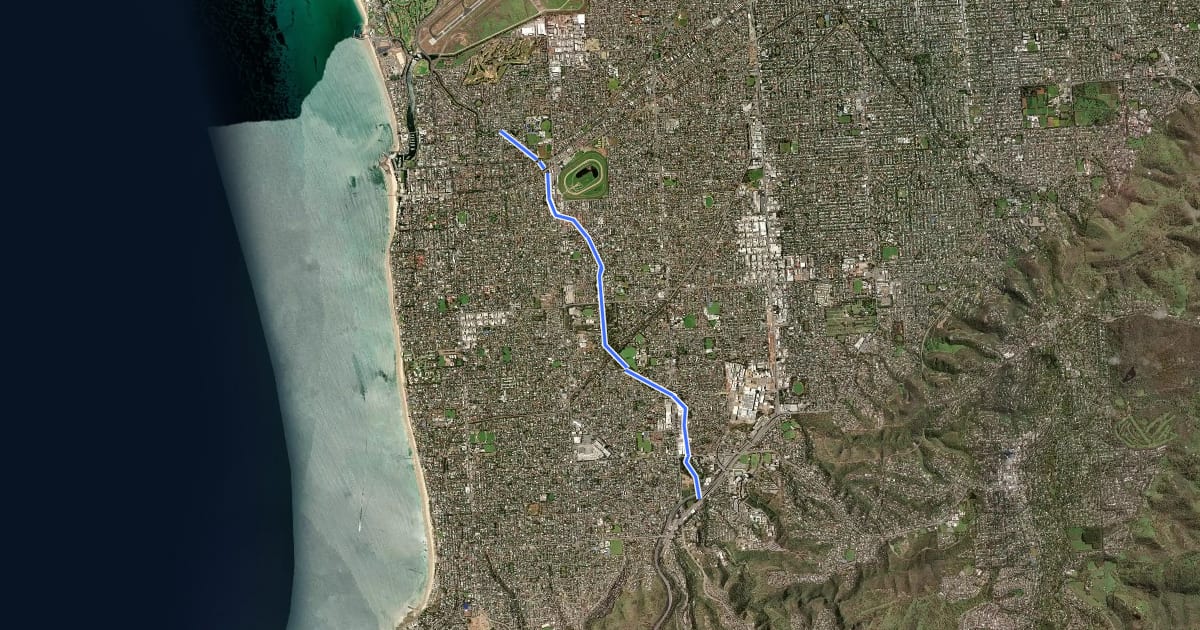 Маршрут Sturt River Bike Path на спутниковом снимке