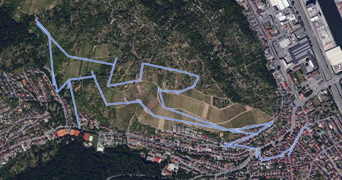 Маршрут Stuttgarter Weinwanderweg Hedelfingen на спутниковом снимке