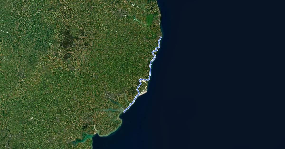 Маршрут Suffolk Coast Path на спутниковом снимке