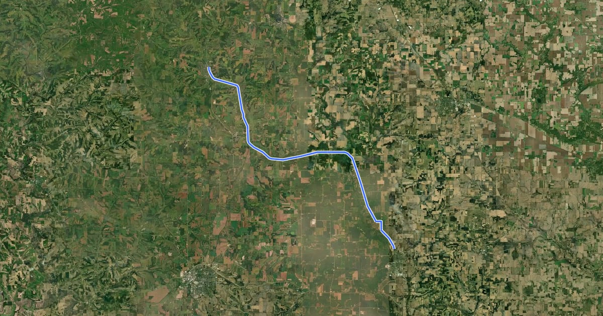 Маршрут Sugar River State Trail на спутниковом снимке
