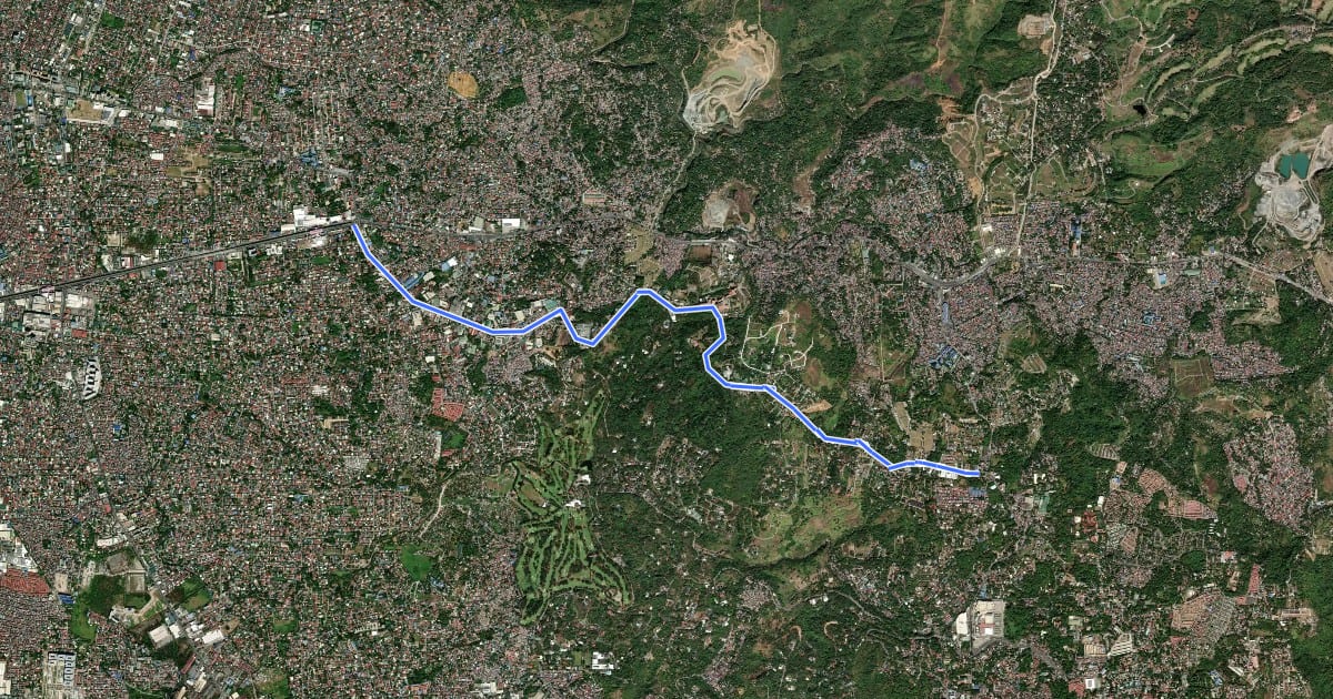 Маршрут Sumulong Bicycle Route (eastbound) на спутниковом снимке