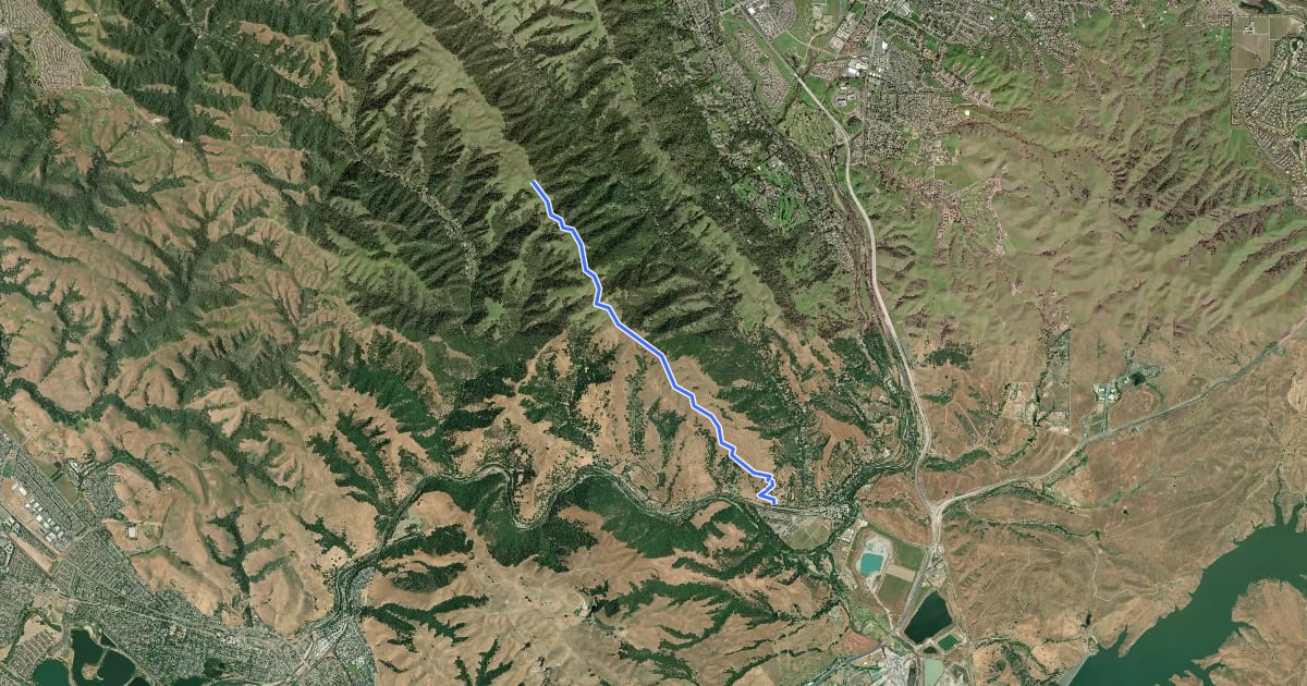 Маршрут Sunol Ridge Trail на спутниковом снимке
