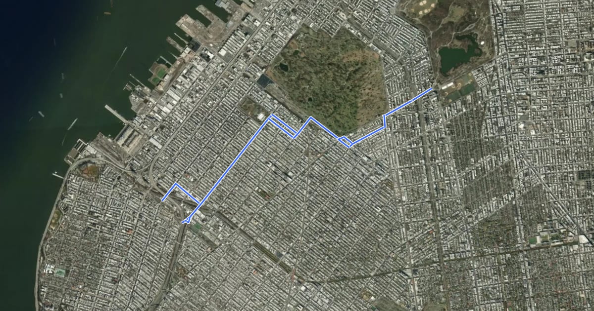 Маршрут Sunset Park Greenway на спутниковом снимке