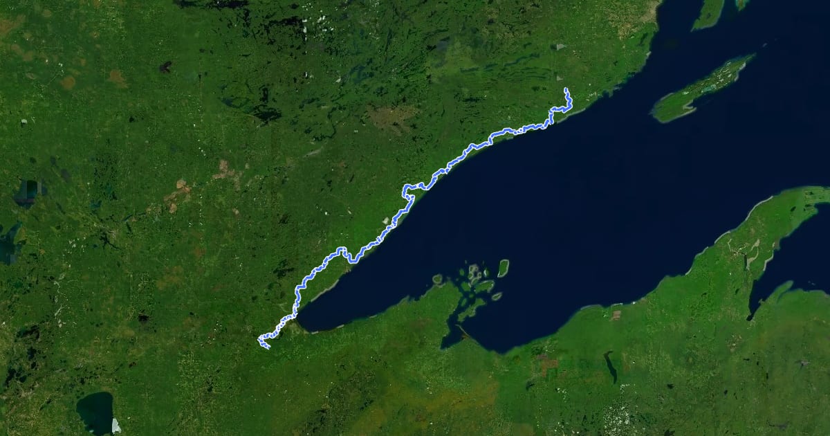 Маршрут Superior Hiking Trail на спутниковом снимке