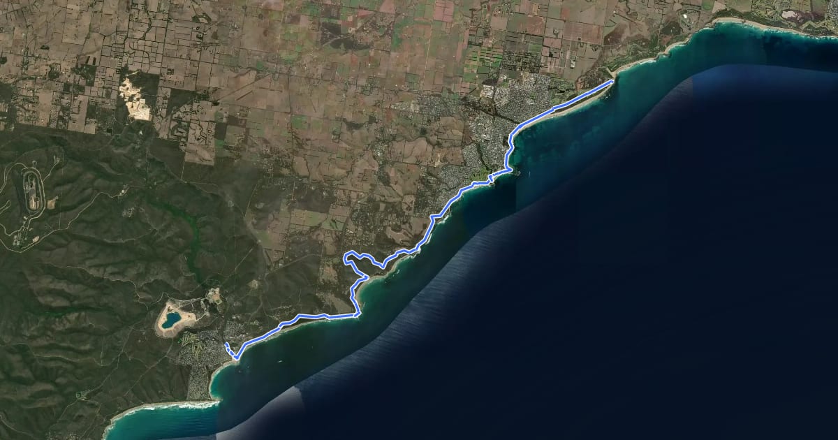 Маршрут Surf Coast Walk на спутниковом снимке