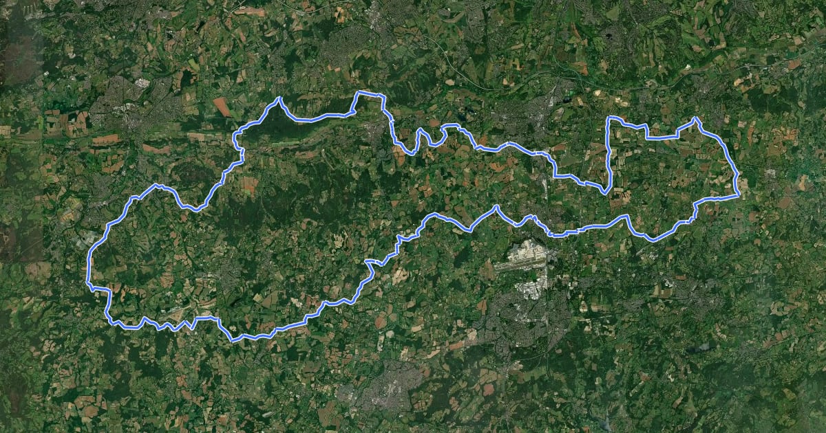 Маршрут Surrey Cycleway на спутниковом снимке